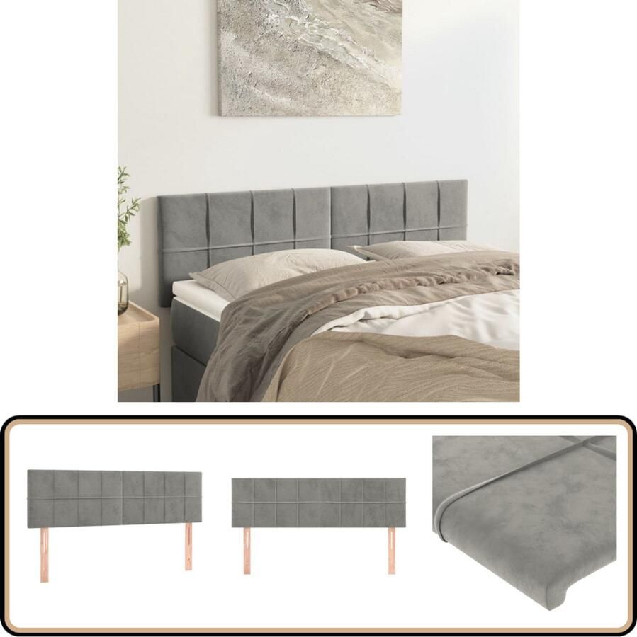 VidaXL Hoofdborden Lichtgrijs Fluweel 2 stuks Hoofd Bord Hoofdeinde Beddecoratie Luxe Bed Velvet