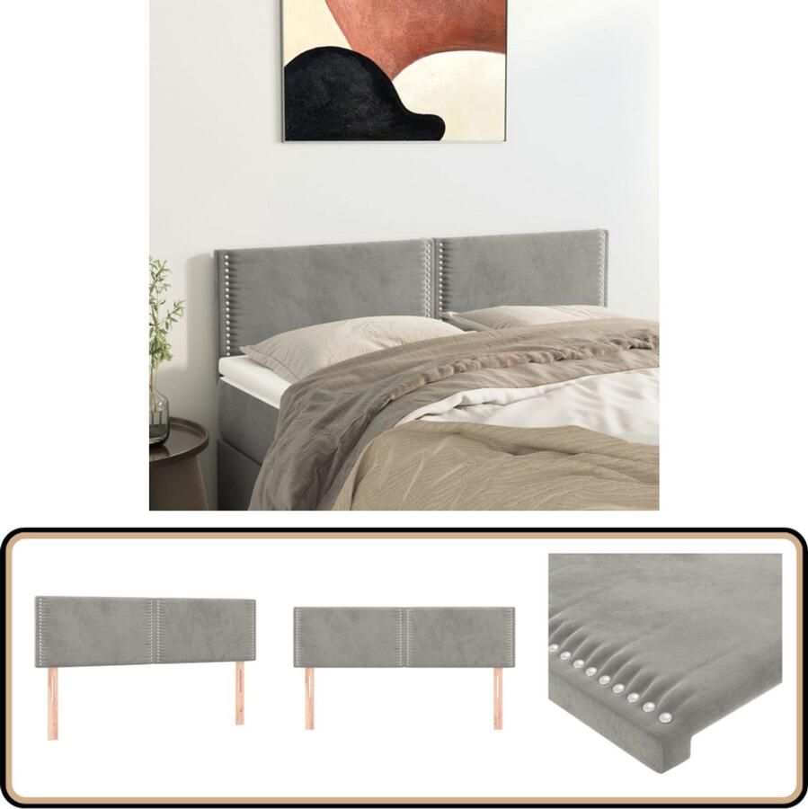 VidaXL Hoofdborden Lichtgrijs Fluweel 2 stuks Klassieke Hoofdbord Grijs Fluweel Hoofdbord Adjustable Headboard Luxe Hoofdbord Stoffen Hoofdbord Beddecoratie