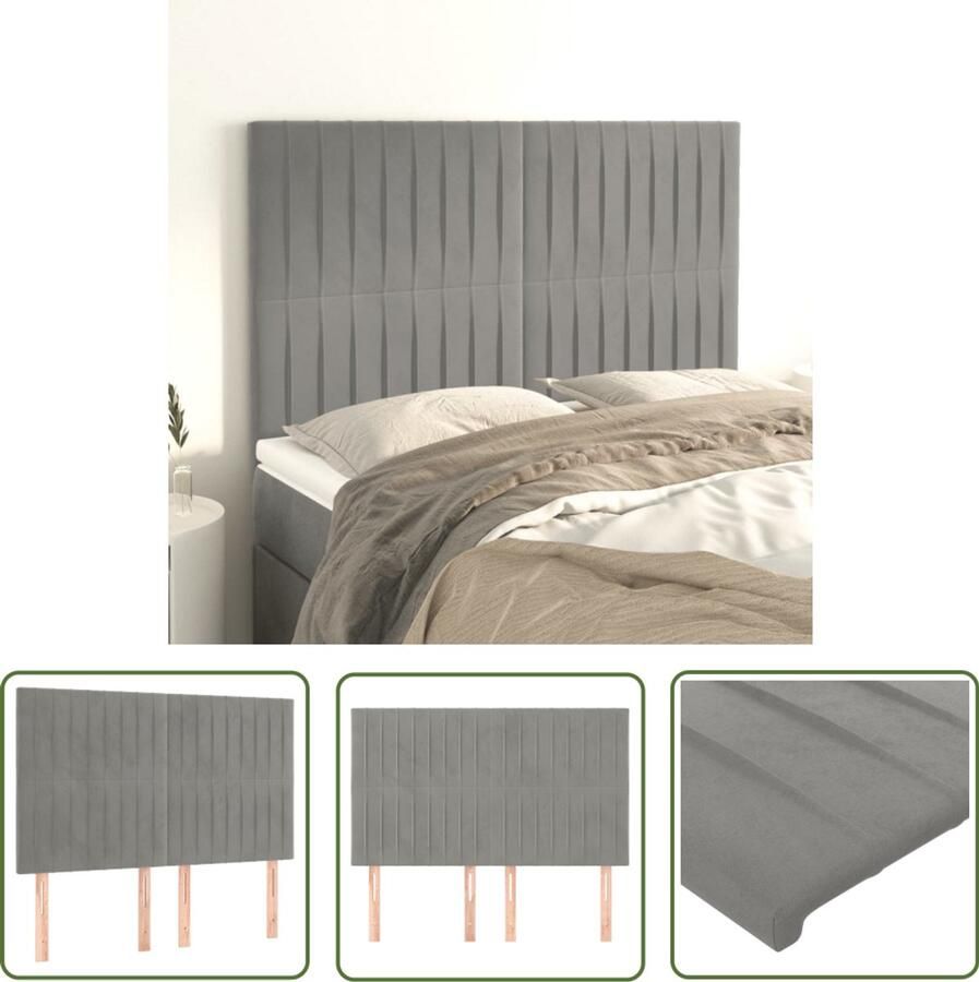 VidaXL Hoofdborden Lichtgrijs Fluweel 4 stuks Hoofd Bord Hoofdkussen Beddengoed Slaap Accessoires Luxe Bedding Velvet Headboard