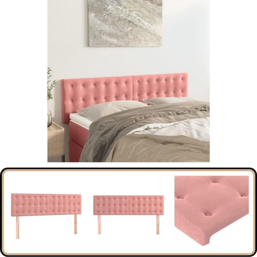 VidaXL Hoofdborden Roze Fluweel Set van 2 Hoofd Bord Hoofdkussen Bedkleden Slaap Accessoires Velvet Meubilair