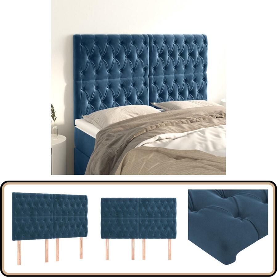 VidaXL Hoofdborden Set Fluweel 72x7x78 88 cm 4 stuks Hoofdboard Fluweel Donkere Kleuren Hoofdbord Blauw Beddecoratie Bedroom Decor Slaapkamervloer