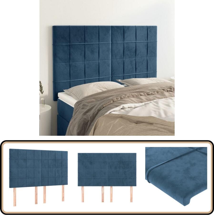 VidaXL Hoofdborden Set Fluweel Donkerblauw Hoofd Bord Hoofdkussen Beddengoed Slaap Accessoires Velvet Blauw