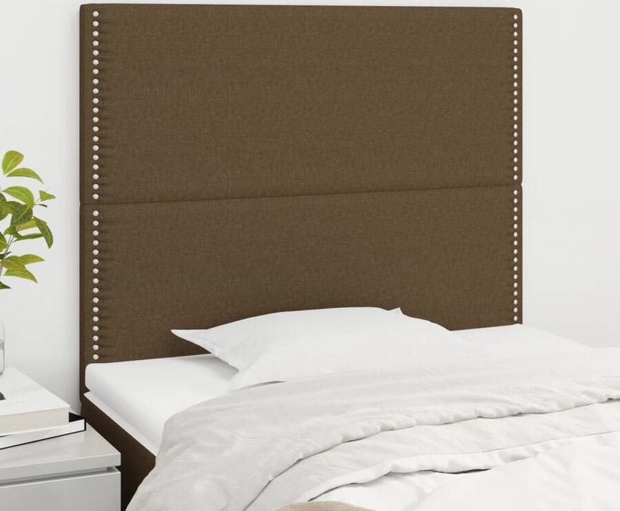 VidaXL Hoofdborden Set van 2 100x5x78 88 cm Stof Donkerbruin Hoofd Bord Hoofdkussen Bed Accessoires Stoffen Hoofdbord Bruine Hoofdbord Comfortabele Hoofdbord - Foto 2