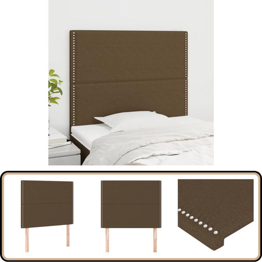 VidaXL Hoofdborden Set van 2 100x5x78 88 cm Stof Donkerbruin Hoofd Bord Hoofdkussen Bed Accessoires Stoffen Hoofdbord Bruine Hoofdbord Comfortabele Hoofdbord