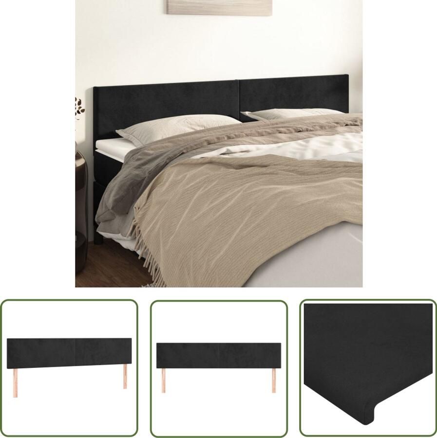 VidaXL Hoofdborden Set van 2 90x5x78 88 cm Zwart Hoofd Bord Hoofdkussen Slaapcomfort Velvet Zwart Klassiek Beddecoratie Bedroom Decor