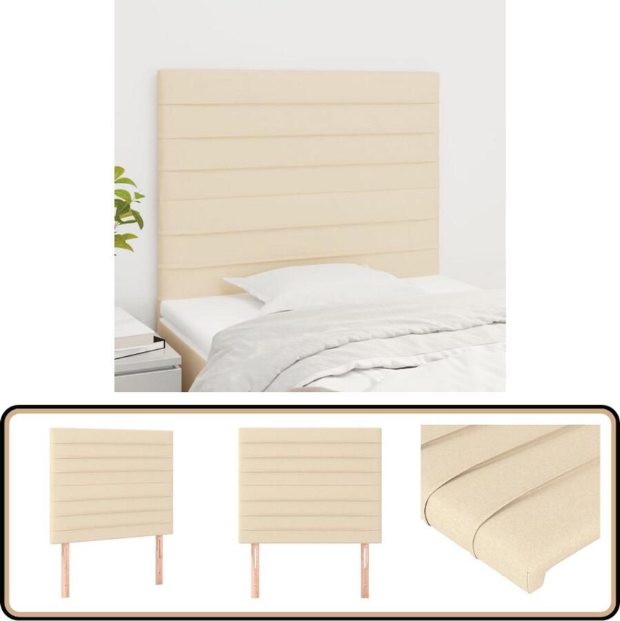 VidaXL Hoofdborden Set van 2 Crème 90x78 88 cm Hoofd Bord Hoofdeinde Beddecoratie Stoffen Hoofdbord Creme Kleur
