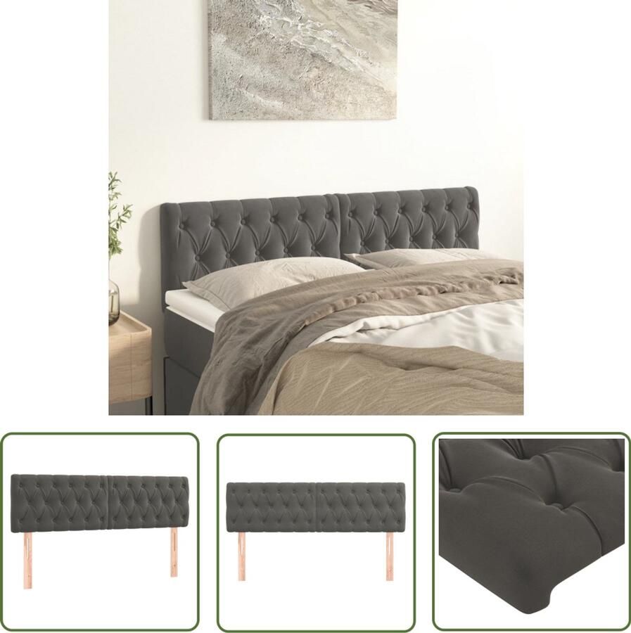 VidaXL Hoofdborden Set van 2 Fluweel Donkergrijs Hoofd Bord Hoofdeinde Beddecoratie Velvet Grijs Donkere Kleuren Slaapkamers