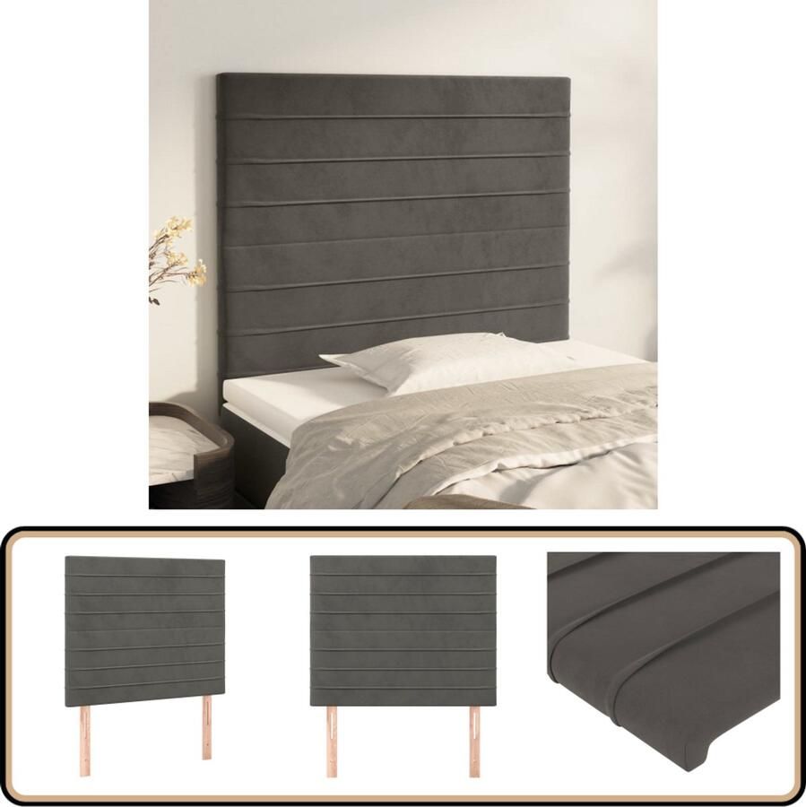 VidaXL Hoofdborden Set van 2 Fluweel Donkergrijs Hoofd Bord Hoofdkussen Bed Accessoires Velvet Grijs