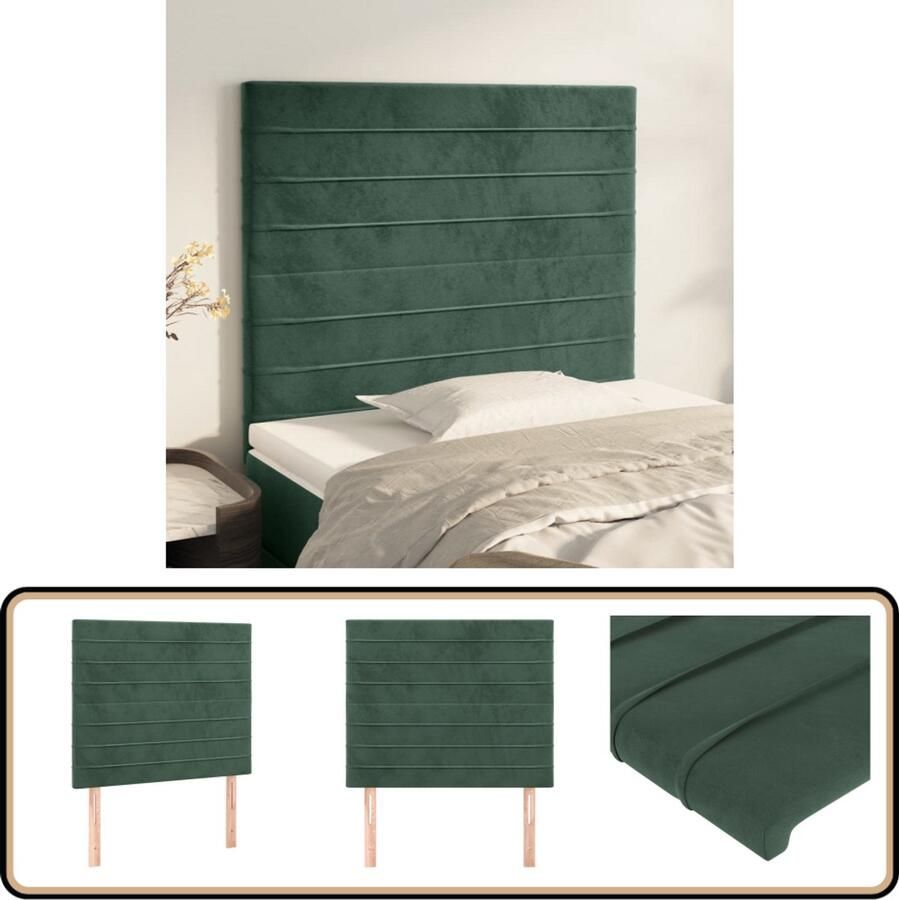 VidaXL Hoofdborden 2 stuks Fluweel Donkergroen Hoofd Bord Hoofdkussen Beddecoratie Velvet Groen Klassiek Luxe