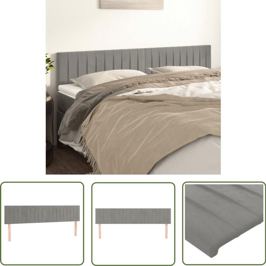 VidaXL Hoofdborden Set van 2 Fluweel Lichtgrijs Hoofd Bord Hoofdkussen Bed Accessoires Luxe Bed Velvet Bed Grijs Bed Slaapcomfort