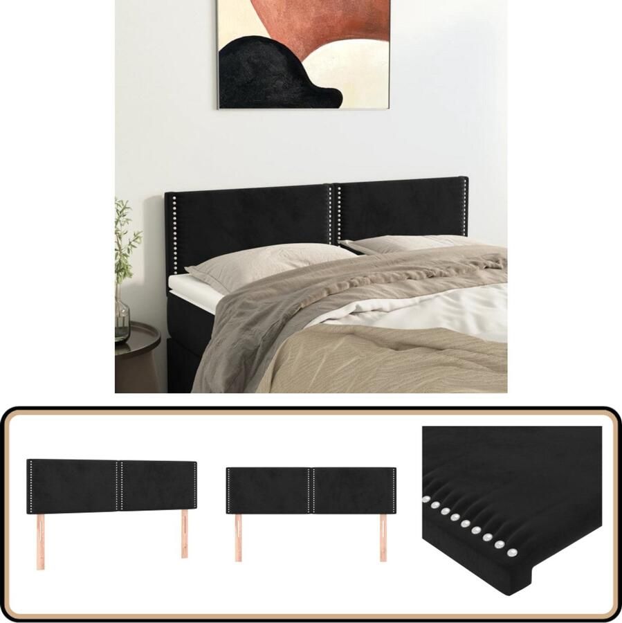 VidaXL Hoofdborden Set van 2 Fluweel Zwart Hoofd Bord Hoofdeinde Beddecoratie Velvet Zwarte Kamer Luxe Bed Slaap Accessoires