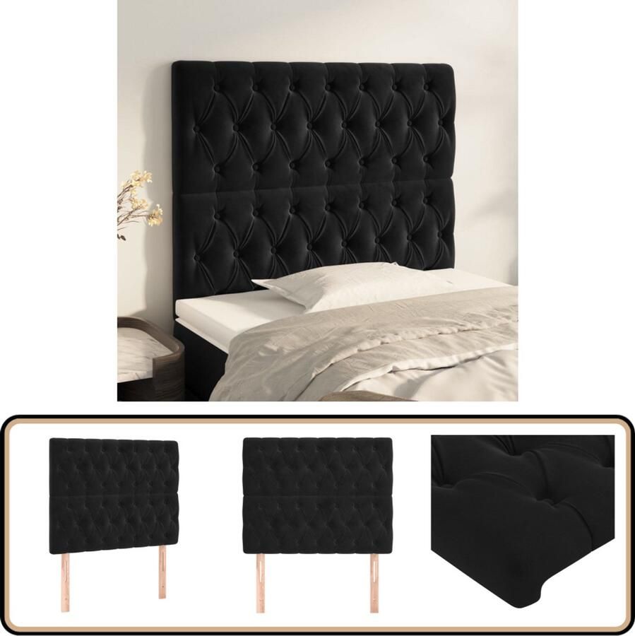 VidaXL Hoofdborden Set van 2 Fluweel Zwart Hoofd Bord Hoofdeinde Beddengoed Velvet Zwarte Kamerdecoratie Luxe Bed Slaap Accessoires