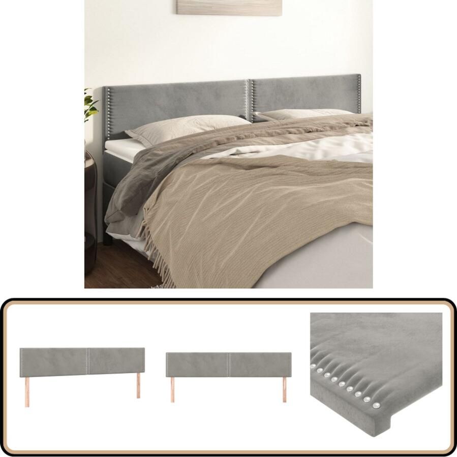 VidaXL Hoofdborden Set van 2 Lichtgrijs Fluweel Hoofd Bord Hoofdeinde Beddecoratie Klassiek Hoofdbord Fluweel Hoofdbord
