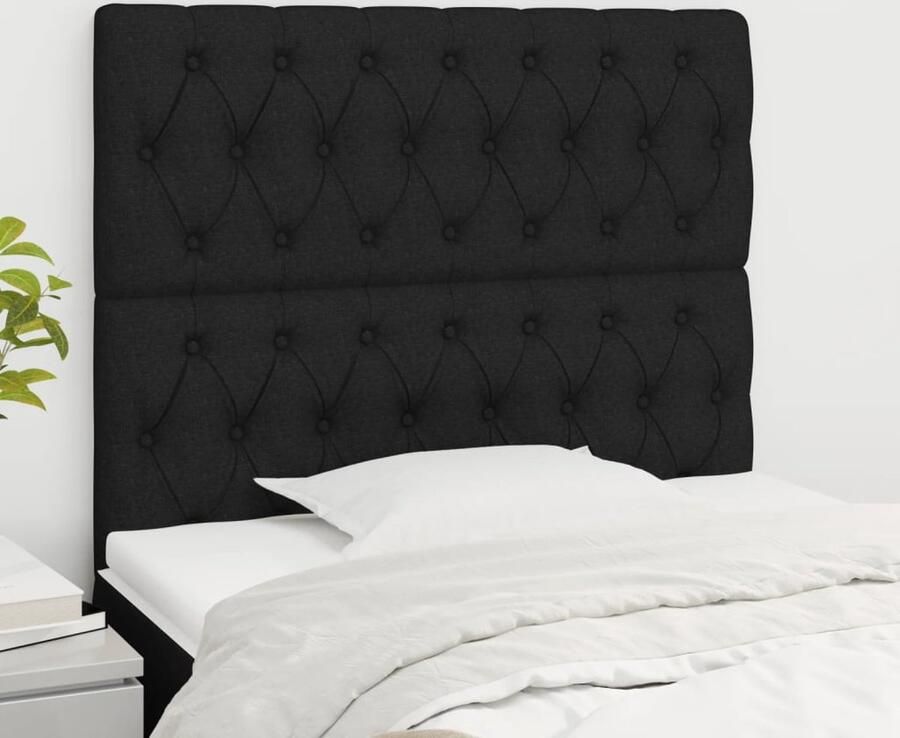 VidaXL Hoofdborden Set van 2 Stof Zwart Hoofd Bord Hoofdkussen Beddecoratie Slaap Accessoires Zwarte Kamer Stoffen Hoofdbord - Foto 2