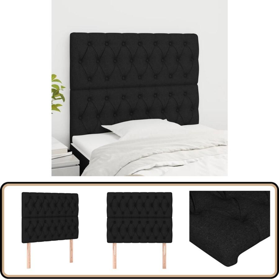 VidaXL Hoofdborden Set van 2 Stof Zwart Hoofd Bord Hoofdkussen Beddecoratie Slaap Accessoires Zwarte Kamer Stoffen Hoofdbord