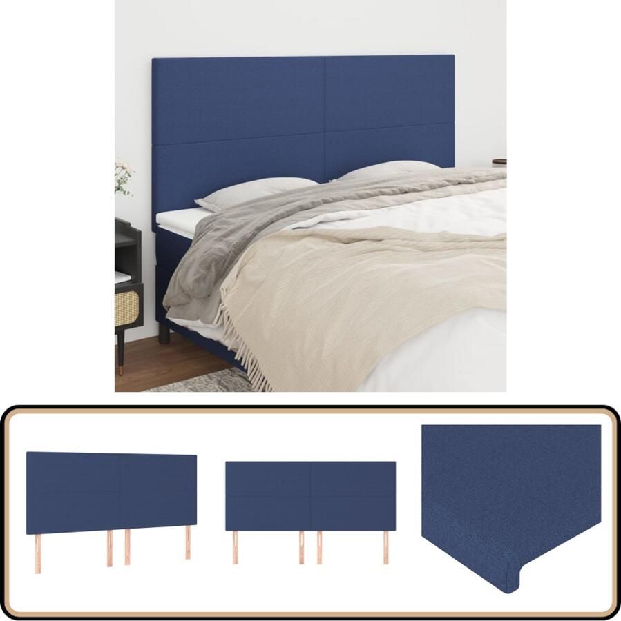 VidaXL Hoofdborden Set van 4 100x5x78 88 cm Blauw Hoofd Bord Hoofdkussen Beddecoratie Slaap Accessoires Blauwe Kamer Stoffen Hoofdbord Klassiek Hoofdbord