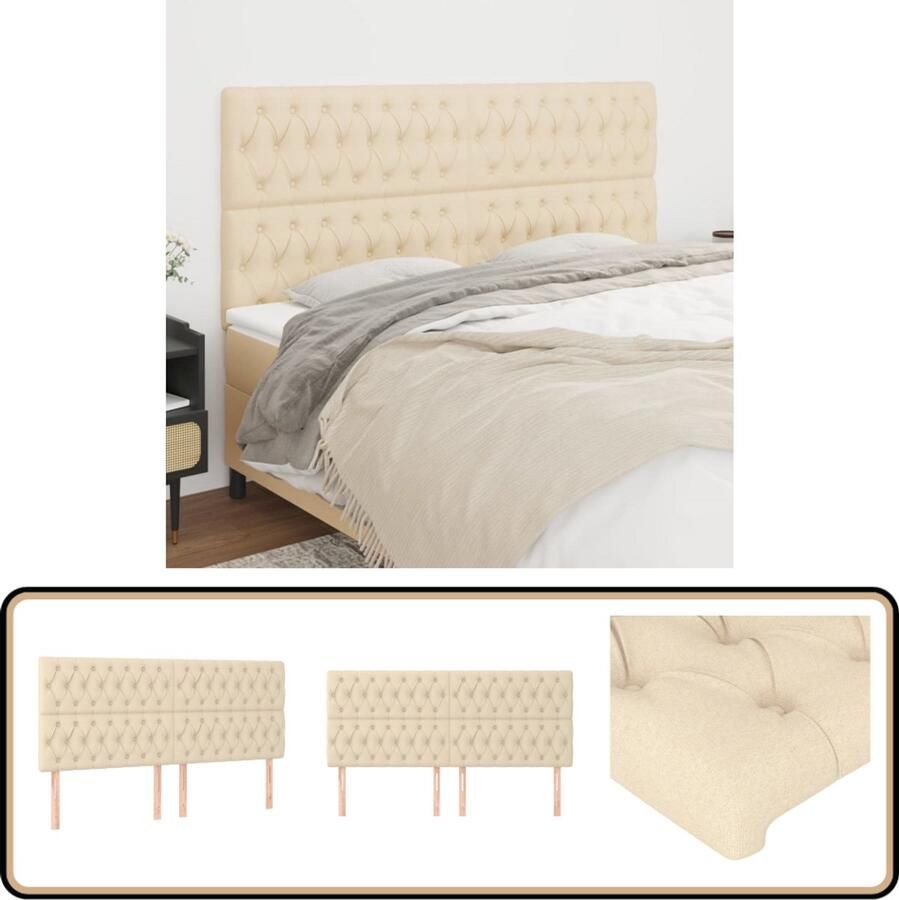 VidaXL Hoofdborden Set van 4 crèmekleurig Stof Hoofd Bord Hoofdborden Bed Ombouw Creme Kleur Stoffen Hoofdbord