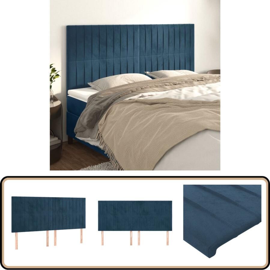 VidaXL Hoofdborden Set van 4 Fluweel Donkerblauw Hoofd Bord Hoofdkussen Bed Accessoires Velvet Blauw