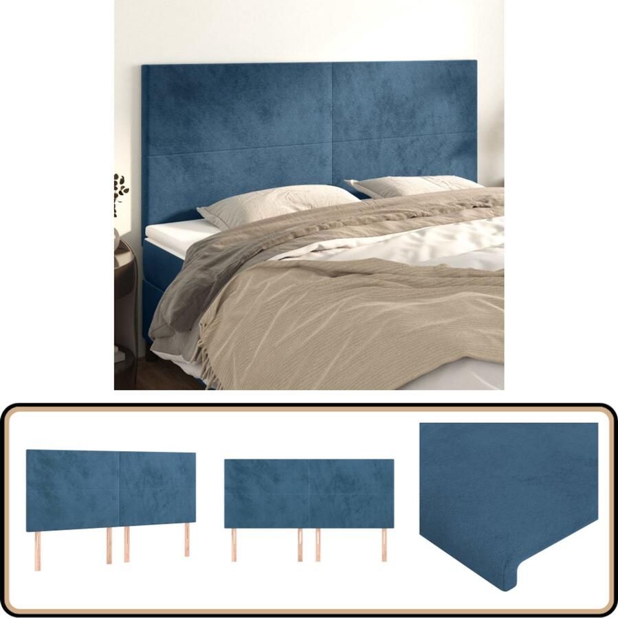 VidaXL Hoofdborden Set van 4 Fluweel Donkerblauw Hoofd Bord Hoofdkussen Beddecoratie Velvet Blauw