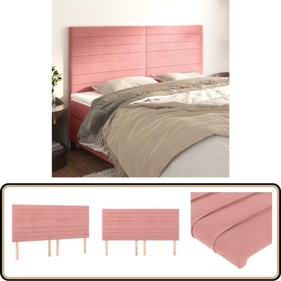 VidaXL Hoofdborden Set van 4 Fluweel Roze 100x5x78 88 cm Klassieke Hoofdbord Roze Velvet Hoofdbord Bedhoofd Hoofsteun