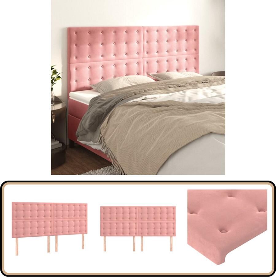 VidaXL Hoofdborden Set van 4 Fluweel Roze 90x5x78 88 cm Hoofd Bord Beddecoratie Hoofdeinde Velvet Roze