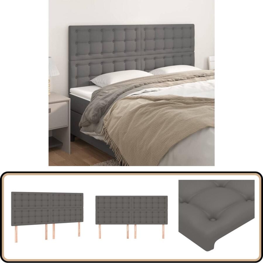VidaXL Hoofdborden Set van 4 Grijs Kunstleer Hoofd Bord Hoofdborden Bed Accessoires Kunstleder Grijze Meubels