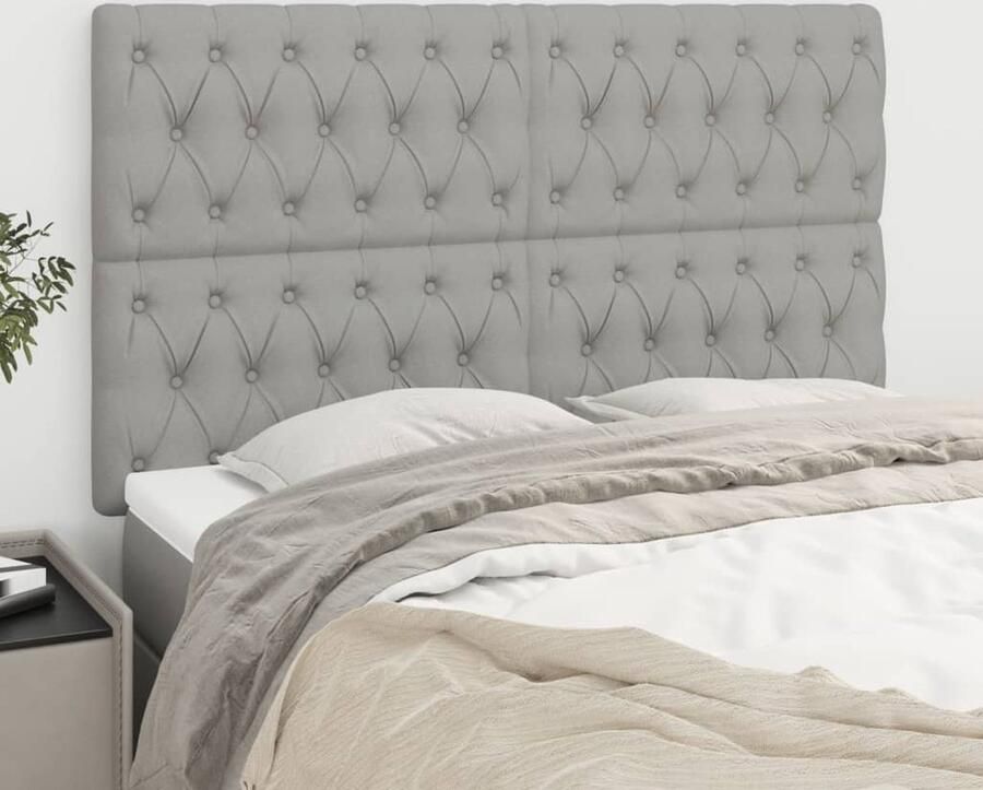 VidaXL Hoofdborden Set van 4 Lichtgrijs Stof Hoofd Bord Hoofdborden Bed Accessoires Klassiek Hoofdbord Stoffen Hoofdbord Grijs Hoofdbord Tweepersoons Hoofdbord - Foto 2