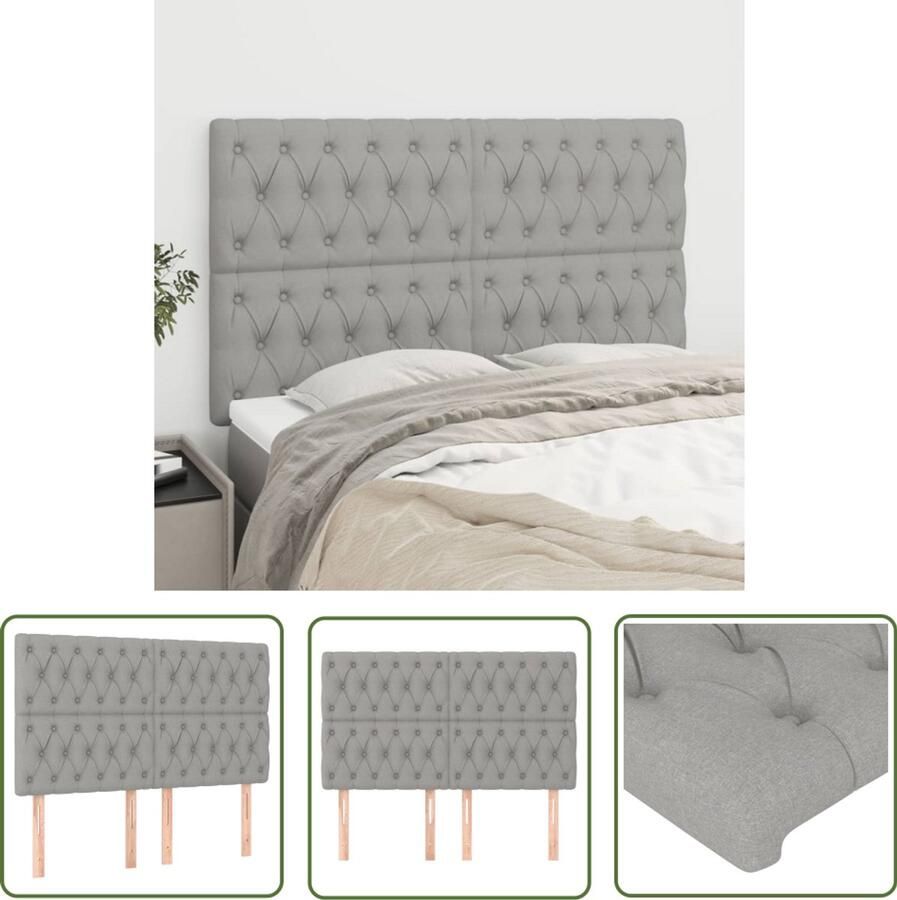 VidaXL Hoofdborden Set van 4 Lichtgrijs Stof Hoofd Bord Hoofdborden Bed Accessoires Klassiek Hoofdbord Stoffen Hoofdbord Grijs Hoofdbord Tweepersoons Hoofdbord