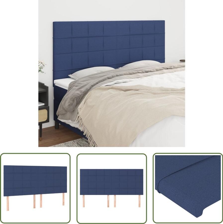 VidaXL Hoofdborden Set van 4 Stof Blauw Hoofd Bord Hoofdkussen Bed Accessoires Slaap Kamer Decoratie Blauwe Meubels Stoffen Hoofdborden
