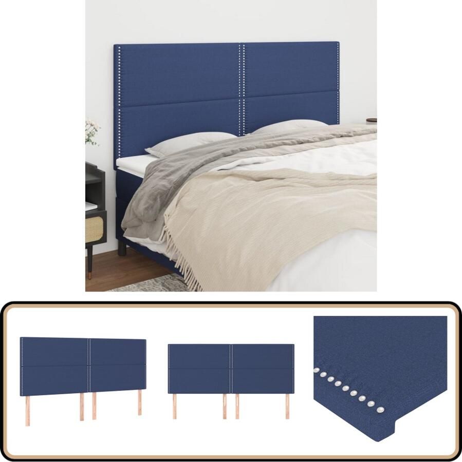 VidaXL Hoofdborden Set van 4 Stof Blauw Hoofd Bord Hoofdkussen Bedstee Stoffen Hoofdbord Klassiek Hoofdbord Blauwwoonkamer Slaap Accessoires