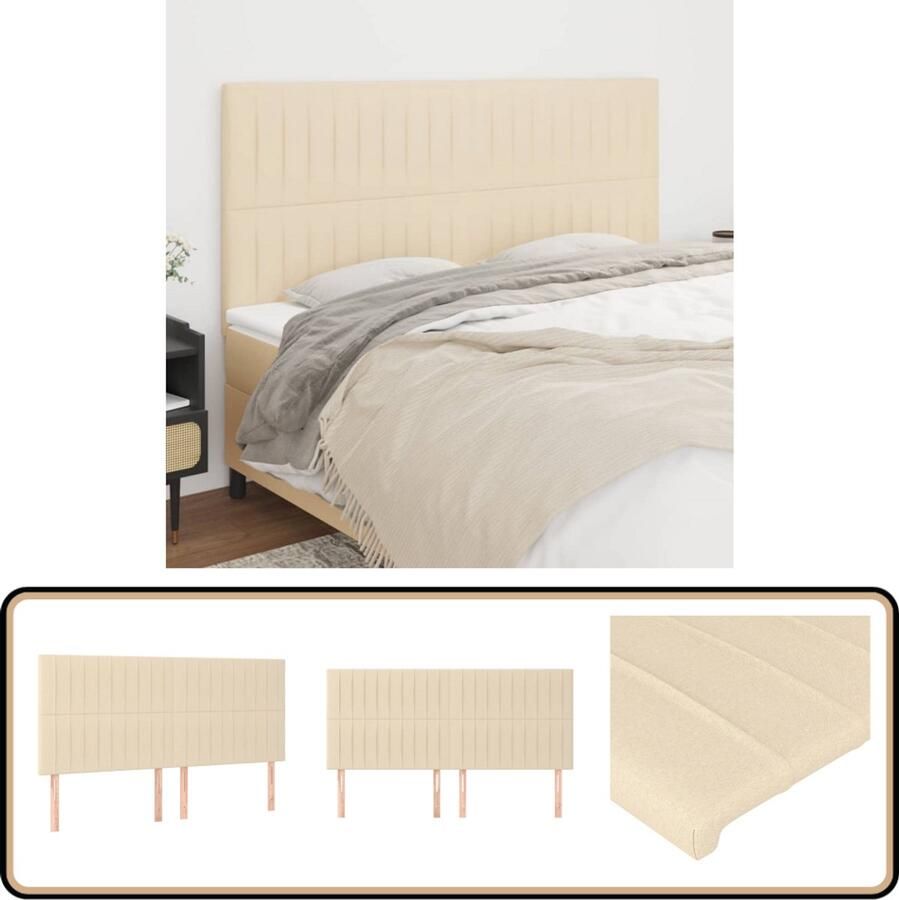 VidaXL Hoofdborden Set van 4 Stof Crème Hoofd Bord Hoofdborden Klassiek Hoofdbord Bed Accessoires Bedroom Decor