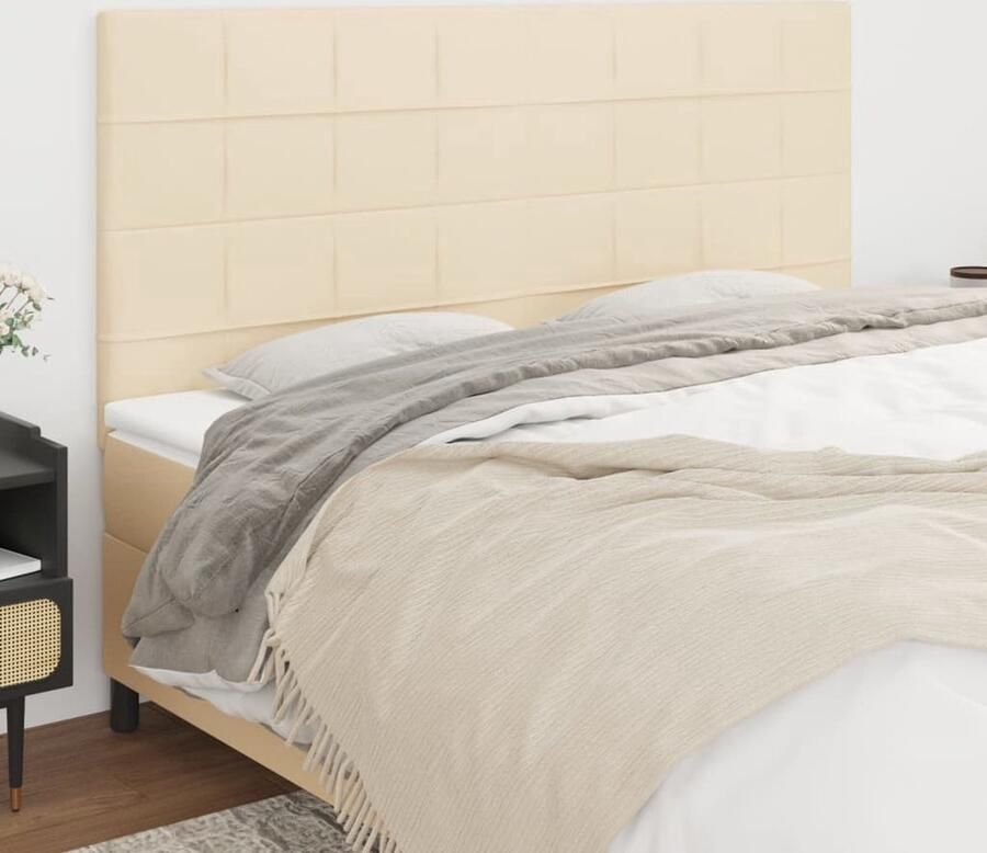 VidaXL Hoofdborden Set van 4 Stof crèmekleurig Hoofd Bord Hoofdkussen Bed Accessoires Crème Kleur Stoffen Hoofdbord