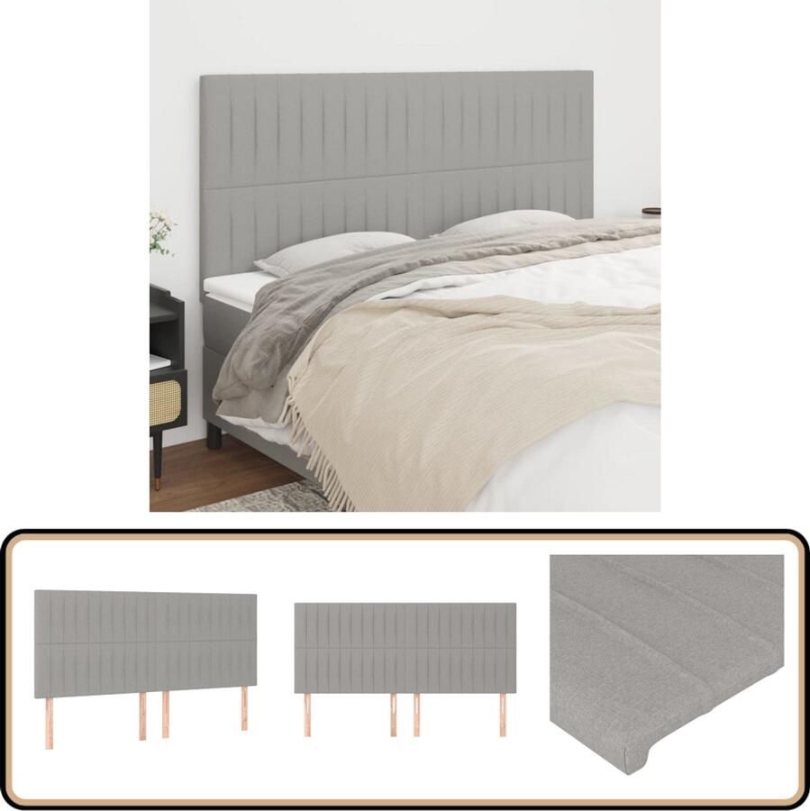 VidaXL Hoofdborden Set van 4 Stof Lichtgrijs Hoofd Bord Hoofdeinde Beddecoratie Slaapkamers Textiel Meubilair