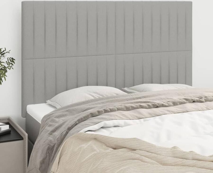 VidaXL Hoofdborden Set van 4 Stof Lichtgrijs Hoofd Bord Hoofdkussen Bed Accessoires Bedroom Decoratie Grijs Stoffen Hoofdbord - Foto 2