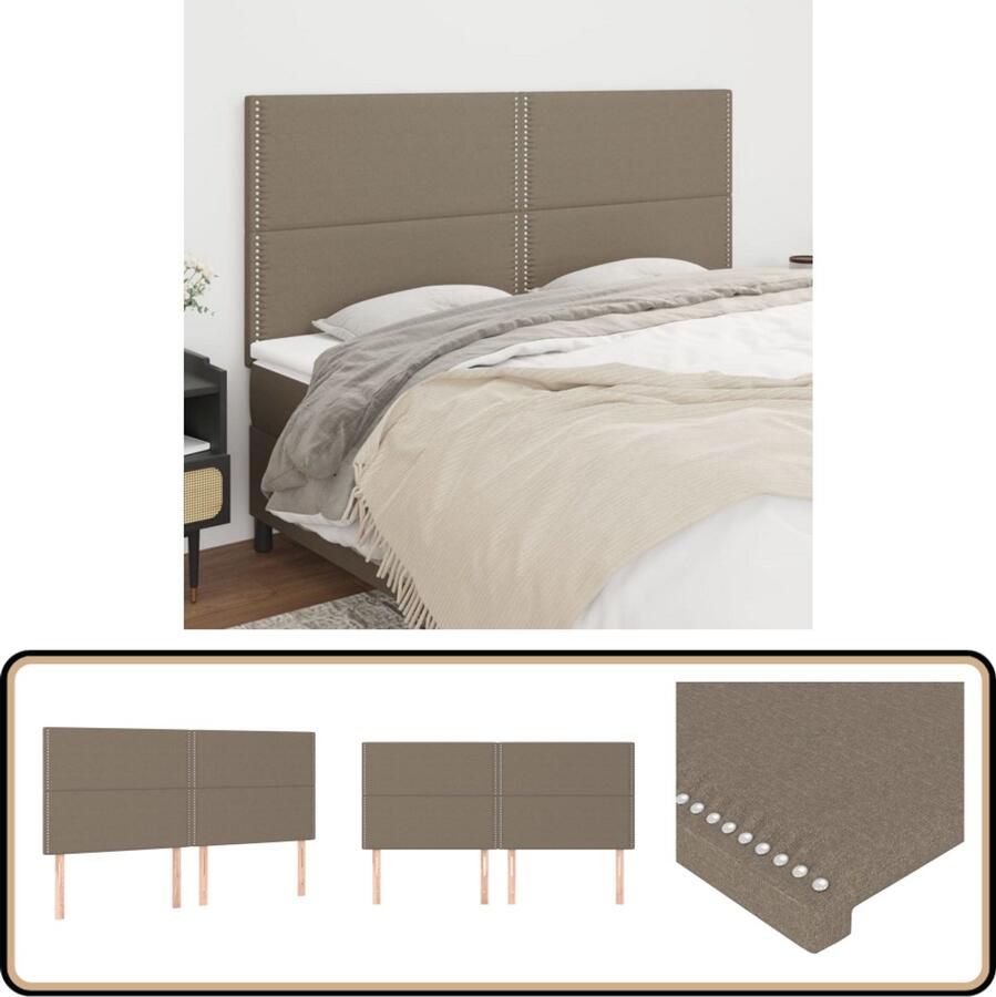 VidaXL Hoofdborden Set van 4 Stof Taupe 90x5x78 88 cm Klassieke Hoofdbord Bedhoofd Stoffen Hoofdbord Taupecleur Tapijt Bedroom Decoratie Slaapkamerstijl