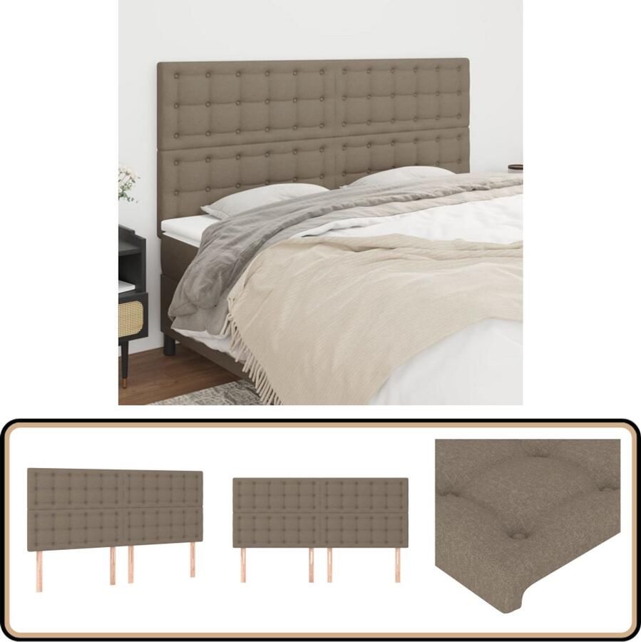 VidaXL Hoofdborden Set van 4 Stof Taupe Hoofd Bord Hoofdkussen Beddecoratie Klassiek Hoofdbord Taupeclooring Stoffen Hoofdbord Bed Accessoires