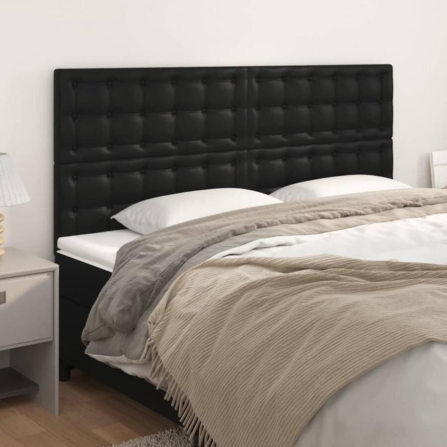 VidaXL Hoofdborden Set van 4 Kunstleer Zwart Hoofd Bord Hoofdkussen Beddecoratie Slaap Accessoires Zwarte Kamer Modern Interieur Comfortabel Bed Leeshoek - Foto 2