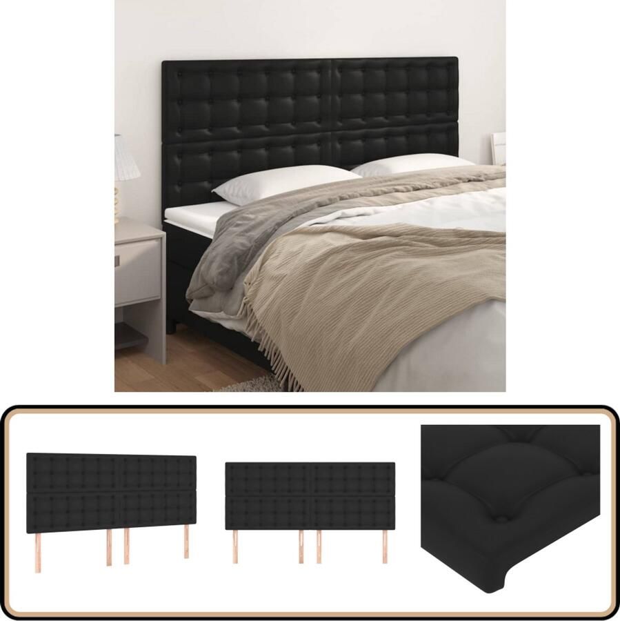 VidaXL Hoofdborden 4 stuks Kunstleer Zwart Hoofd Bord Hoofdkussen Beddecoratie Slaap Accessoires Zwarte Kamer Decoratie Modern Hoofdbord