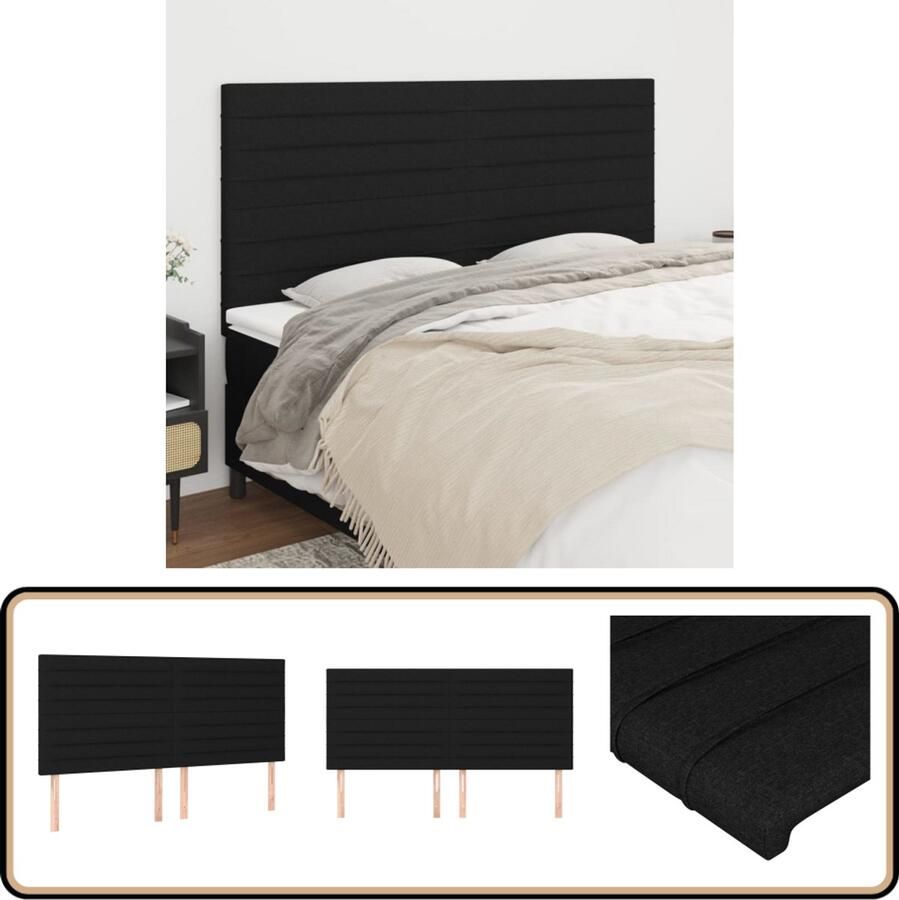 VidaXL Hoofdborden set van 4 Zwart Stof 80x5x78 88 cm Hoofd Bord Hoofdeinde Bedkader Slaap Accessoires Zwarte Meubels Stoffen Hoofdenbord
