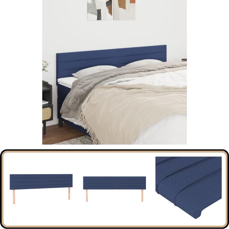 VidaXL Hoofdborden Stof 90x5x78 88 cm Blauw 2 stuks Hoofd Bord Hoofdkussen Bedkleden Slaap Accessoires Blauwdruk Stoffen Hoofdbord Luxe Bed Bedroom Decor