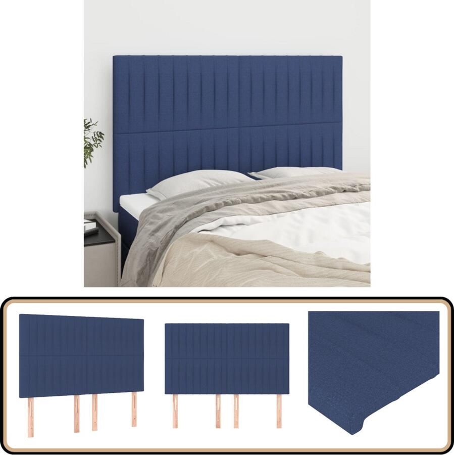 VidaXL Hoofdborden Stof Blauw Set van 4 Hoofd Bord Hoofdborden Bed Accessoires Slaap Kamer Meubels Blauwe Hoofdborden