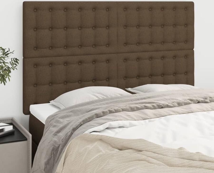 VidaXL Hoofdborden Stof Donkerbruin Set van 4 Hoofd Bord Hoofdkussen Bedkader Bedroom Decor Slaap Accessoires Bruine Meubels - Foto 2