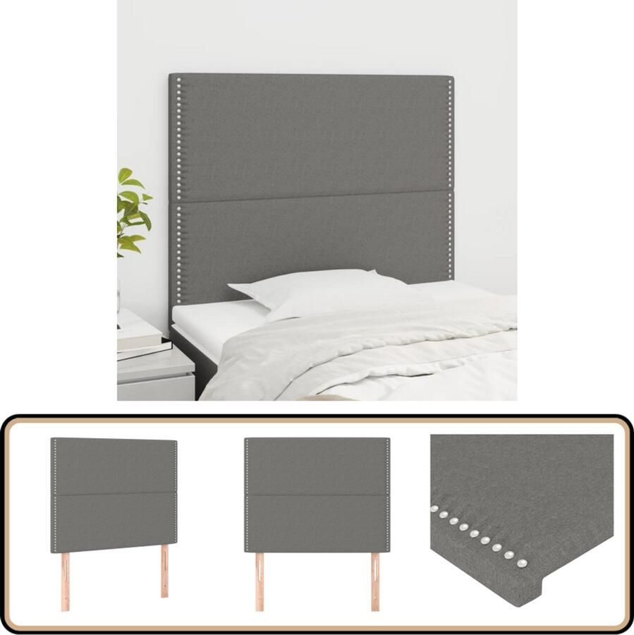 VidaXL Hoofdborden Stof Donkergrijs 2 stuks Hoofd Bord Hoofdeinde Bed Accessoires Stoffen Hoofdbord Grijs Hoofdbord