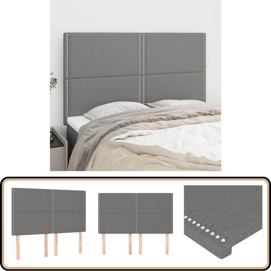 VidaXL Hoofdborden Stof Donkergrijs 4 stuks Hoofd Bord Hoofdkussen Beddecoratie Slaap Accessoires Kamer Decoratie Grijs