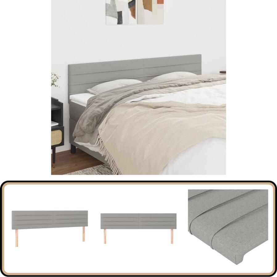 VidaXL Hoofdborden Stof Lichtgrijs 2 stuks Hoofd Bord Hoofdeinde Bed Accessoires Stoffen Hoofdbord Grijs Hoofdbord