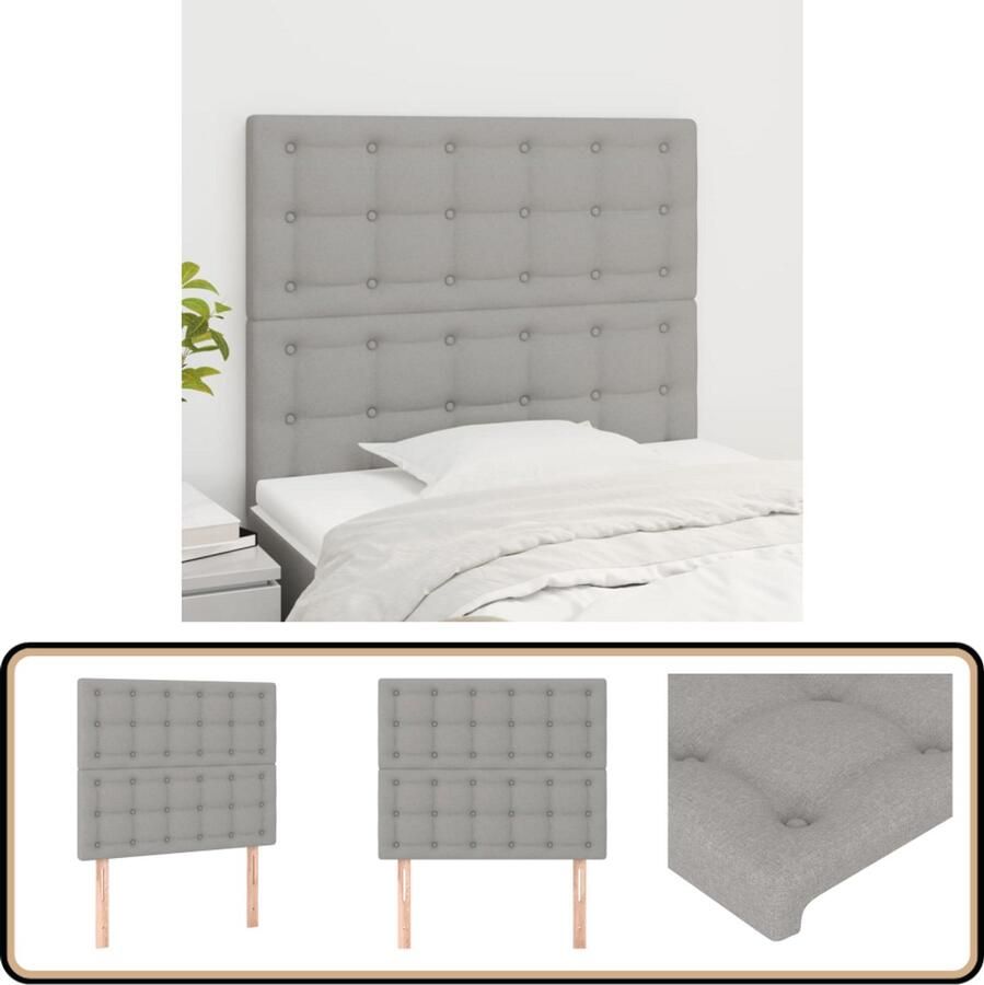 VidaXL Hoofdborden Stof Lichtgrijs 2 stuks Hoofd Bord Hoofdkussen Bed Accessoires Slaap Kamer Decoratie Grijs Meubilair Stoffen Hoofdborden Comfortabel Leeshoek