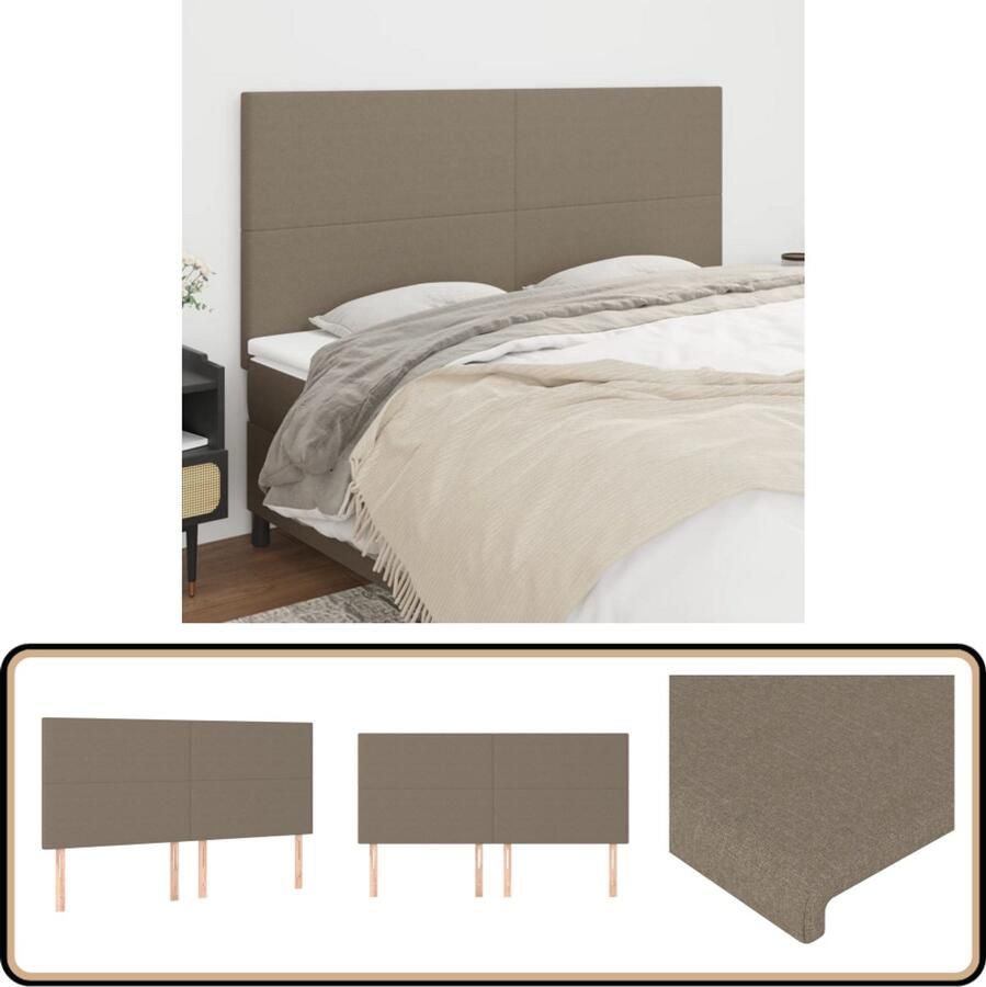 VidaXL Hoofdborden Stof Taupe 4 stuks 90x5x78 88 cm Hoofd Bord Beddecoratie Hoofdkussen Stoffen Hoofdbord Klassiek Hoofdbord Taupecleur Bedroom Decor