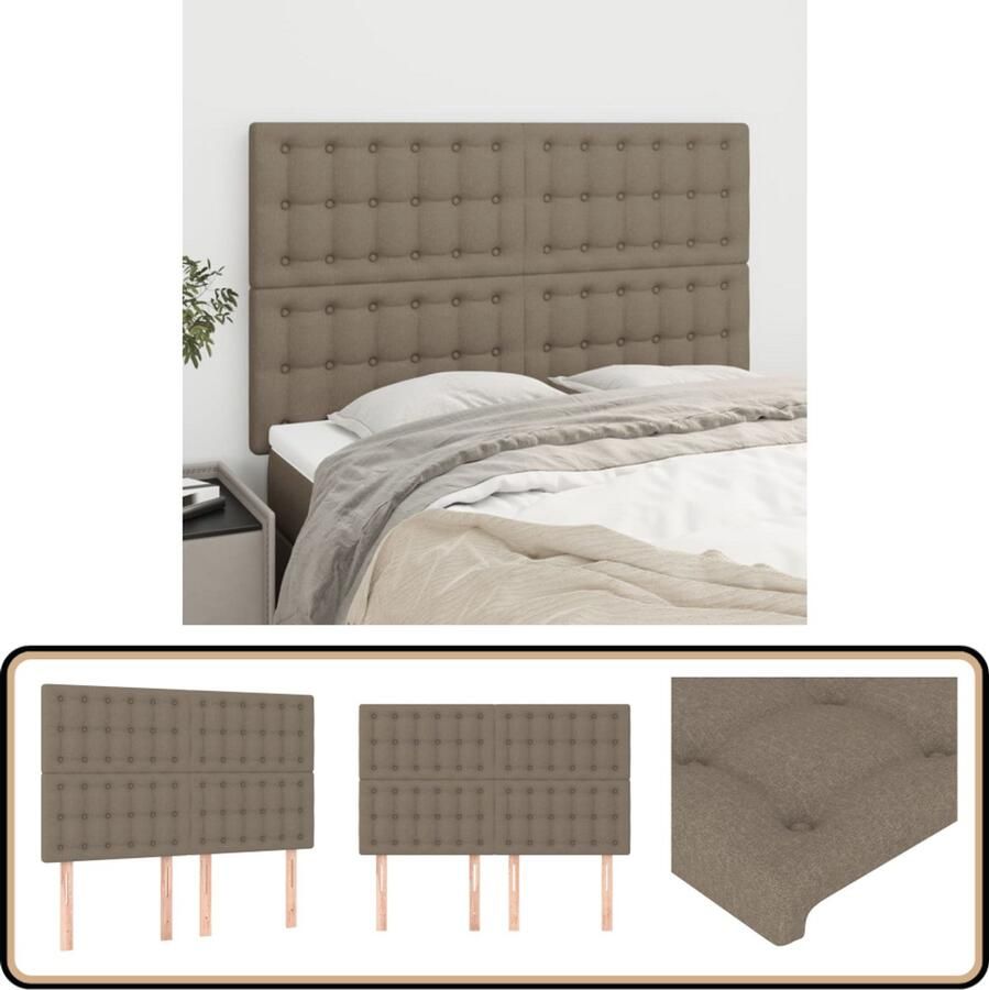 VidaXL Hoofdborden Taupe Set van 4 72x78 cm Hoofd Bord Hoofdkussen Bed Accessoires Bedroom Decor Slaapkamers