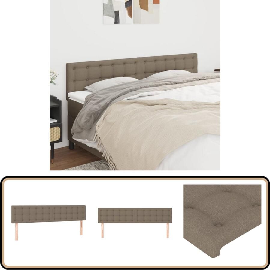 VidaXL Hoofdborden Stof Taupe 2 stuks 100x5x78 88 cm Hoofd Bord Hoofdkussen Bedkleden Slaap Accessoires Taupecleur Stoffen Hoofdbord