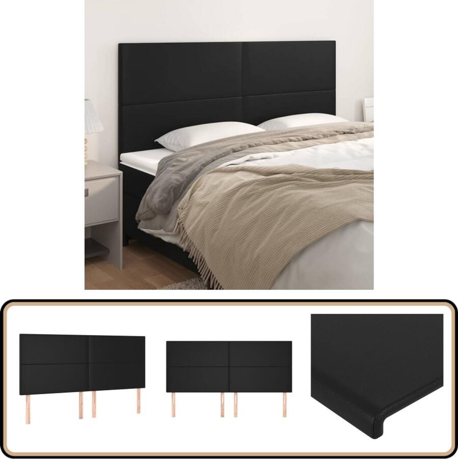 VidaXL Hoofdborden Zwart Kunstleer Set van 4 Hoofd Bord Hoofdborden Beddecoratie Klassiek Hoofdbord Zwarte Hoofdbord